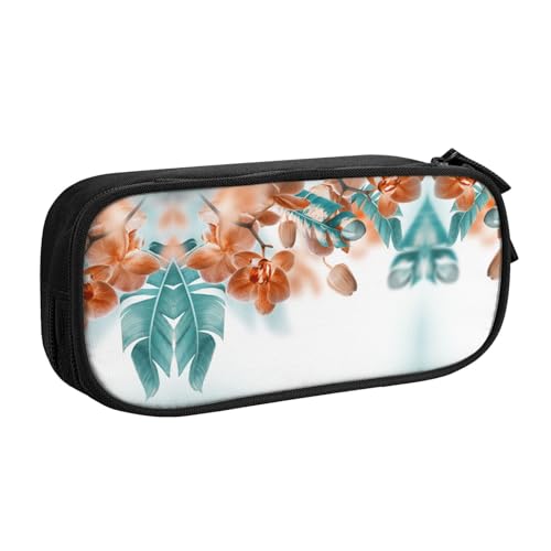 NBSNGSLS Federmäppchen mit Blumendruck, Blaugrün und Orange, stilvolles Federmäppchen – organisieren Sie Ihre Schreibwaren mit Eleganz, Schwarz , Einheitsgröße, Kinderrucksack von NBSNGSLS