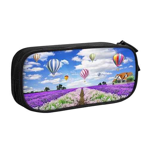 NBSNGSLS Federmäppchen mit Lavendel-Heißluftballon-Druck, stilvolles Federmäppchen – Organisieren Sie Ihre Schreibwaren mit Eleganz, Schwarz , Einheitsgröße, Kinderrucksack von NBSNGSLS