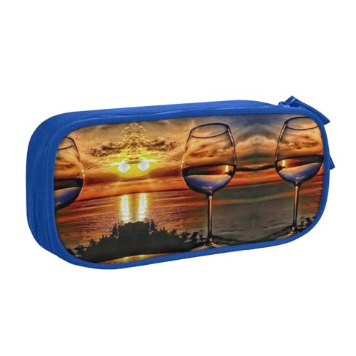 NBSNGSLS Federmäppchen mit Sonnenuntergangs-Weinglas-Druck, stilvolles Federmäppchen – organisieren Sie Ihre Schreibwaren mit Eleganz, blau, Einheitsgröße, Kinderrucksack von NBSNGSLS