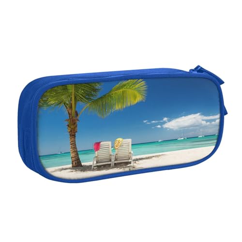 NBSNGSLS Federmäppchen mit Strandpalmenstühlen, Booten, stilvolles Federmäppchen – organisieren Sie Ihre Schreibwaren mit Eleganz, blau, Einheitsgröße, Kinderrucksack von NBSNGSLS