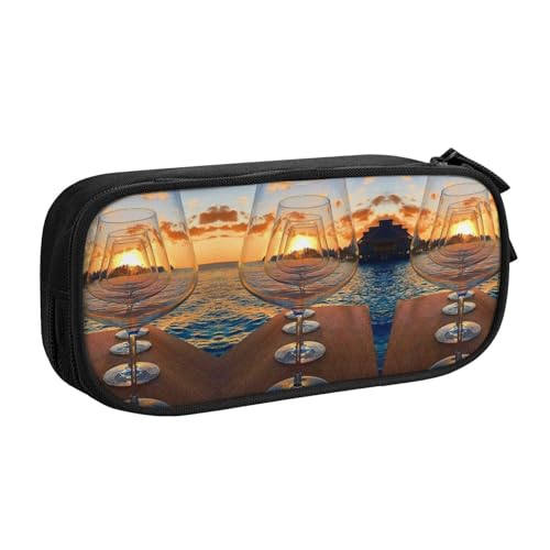 NBSNGSLS Federmäppchen mit Weinglas im Sonnenuntergang, stilvolles Federmäppchen – organisieren Sie Ihre Schreibwaren mit Eleganz, Schwarz , Einheitsgröße, Kinderrucksack von NBSNGSLS