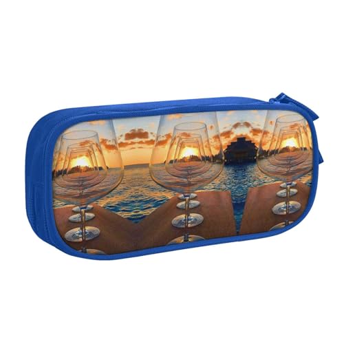 NBSNGSLS Federmäppchen mit Weinglas im Sonnenuntergang, stilvolles Federmäppchen – organisieren Sie Ihre Schreibwaren mit Eleganz, blau, Einheitsgröße, Kinderrucksack von NBSNGSLS