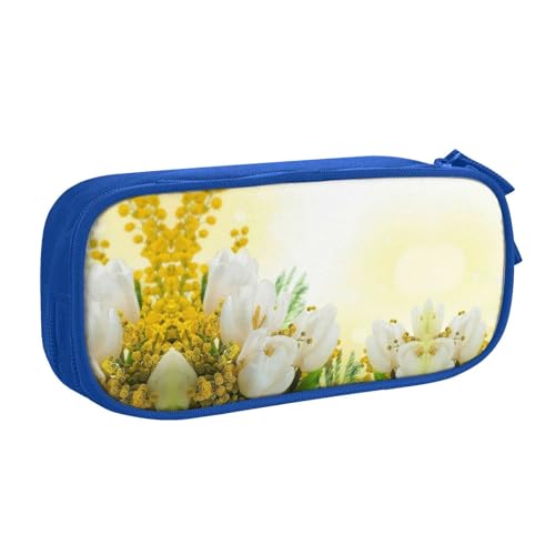 NBSNGSLS Federmäppchen mit weißen Tulpen und Blumen, stilvolles Federmäppchen – organisieren Sie Ihre Schreibwaren mit Eleganz, blau, Einheitsgröße, Kinderrucksack von NBSNGSLS