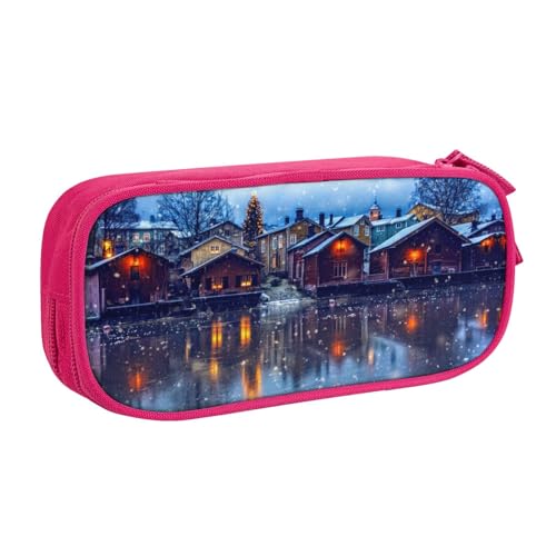 NBSNGSLS Federmäppchen mit winterlichem Bauernhaus-Druck, stilvolles Federmäppchen – organisieren Sie Ihre Schreibwaren mit Eleganz, rose, Einheitsgröße, Kinderrucksack von NBSNGSLS