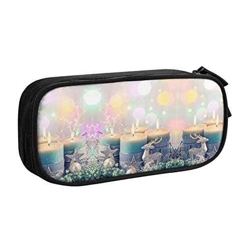 NBSNGSLS Merry Christmas Federmäppchen mit Kerzendruck, stilvolles Federmäppchen – organisieren Sie Ihre Schreibwaren mit Eleganz, Schwarz , Einheitsgröße, Kinderrucksack von NBSNGSLS