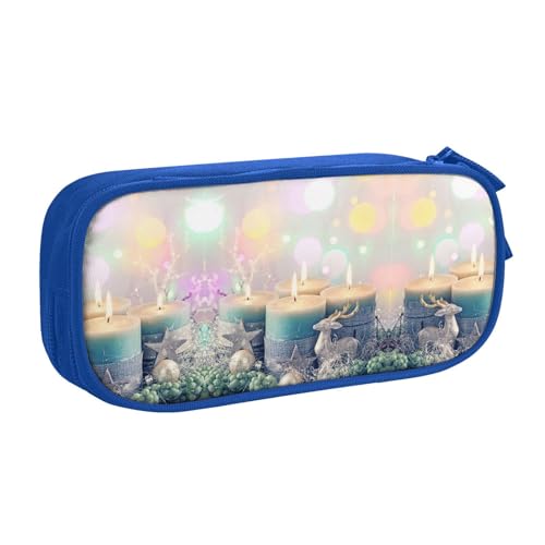 NBSNGSLS Merry Christmas Federmäppchen mit Kerzendruck, stilvolles Federmäppchen – organisieren Sie Ihre Schreibwaren mit Eleganz, blau, Einheitsgröße, Kinderrucksack von NBSNGSLS