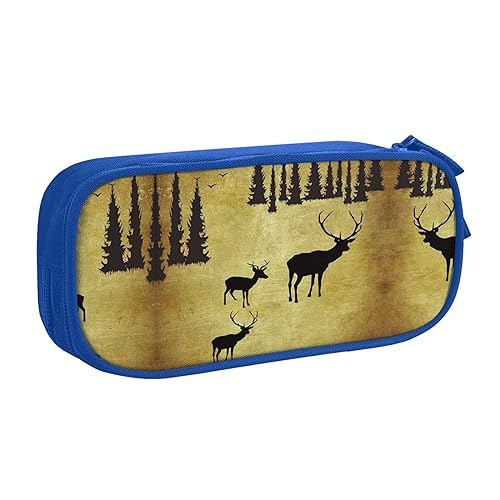 NBSNGSLS Rustikales Federmäppchen mit Hirschdruck, stilvolles Federmäppchen – organisieren Sie Ihre Schreibwaren mit Eleganz, blau, Einheitsgröße, Kinderrucksack von NBSNGSLS