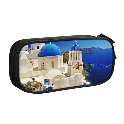 NBSNGSLS Santorini Federmäppchen mit griechischer Insel und Meerblick, stilvolles Federmäppchen – Organisieren Sie Ihre Schreibwaren mit Eleganz, Schwarz , Einheitsgröße, Kinderrucksack von NBSNGSLS