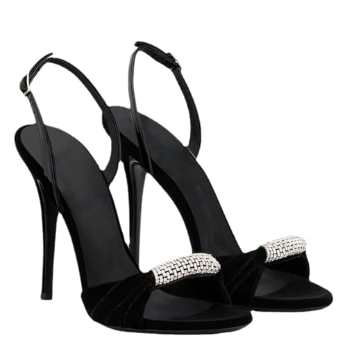 Damen High Stilettos Open Toe Knöchelriemen Heels Sexy Riemchenkleid Schuhe Hochzeit Pumps Sandalen (Color : Black, Size : 39 EU) von NBTOICDAS