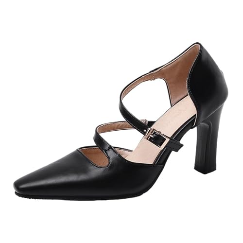 Damen Pumps mit Blockabsatz und Riemchen, geschlossene Spitze Zehenpartie, Party-/Arbeits-/Kleidungspumps(Black,39 EU) von NBTOICDAS