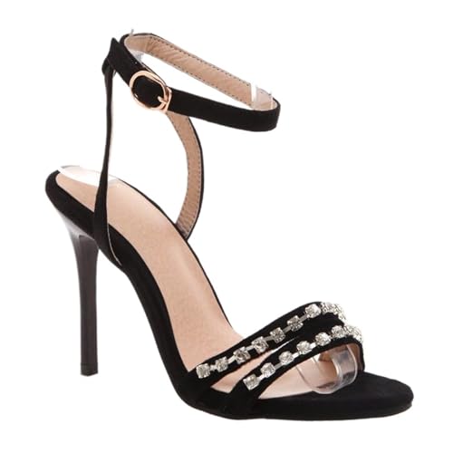 NBTOICDAS Damen High Stilettos Open Toe Sexy Riemchenkleid Sandaletten Hochzeit Pumps Schuhe (Color : Black, Size : 41 EU) von NBTOICDAS