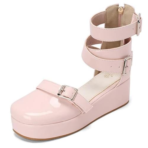 NBTOICDAS Damen-Plateau-Sandalen mit geschlossenem Zehenbereich, Knöchelriemen-Sandalen, süße Party-Schuhe (Color : Light Pink, Size : 42 EU) von NBTOICDAS
