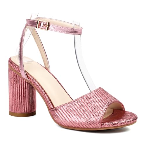 NBTOICDAS Damen-Sandalen mit klobigen Absätzen, Knöchelriemen, Absatzsandalen, Partykleid, Pumpschuhe (Color : Pink, Size : 41 EU) von NBTOICDAS
