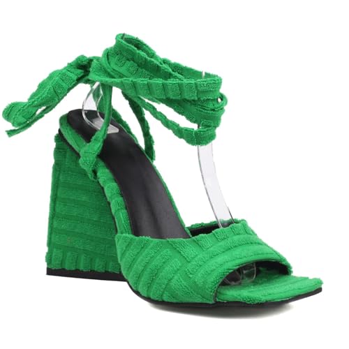 NBTOICDAS Damen-Sandalen mit offenem Zehenbereich, Riemchenblock, Blockabsatz, Partykleid, Pumps (Color : Green, Size : 35 EU) von NBTOICDAS