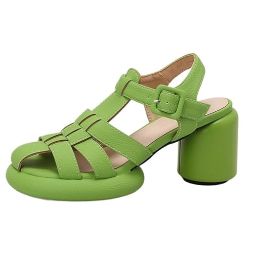 NBTOICDAS Klobige Absätze für Damen, Block-Plateau-High-Heels, offene Zehen, modische Party-Kleid-Sandalen, Schuhe (Color : Green, Size : 41 EU) von NBTOICDAS