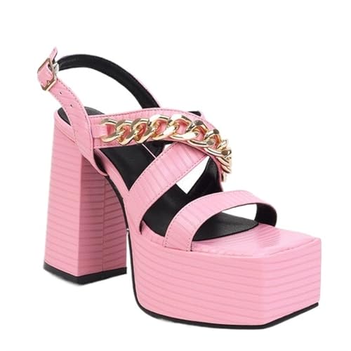 NBTOICDAS Plateau-Absätze für Damen, bequeme Riemchen-Sandalen mit offenem Zehenbereich und Blockabsatz, Party-Kleid-Sandalen, Schuhe (Color : Pink, Size : 35 EU) von NBTOICDAS