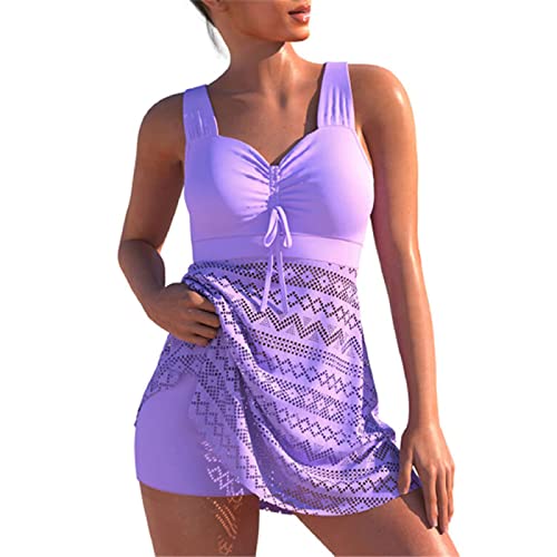 NBZZ Damen Bademode Damen Tankini Badeanzug mit Spitze Rock Hotpants Badebekleidung Push Up Swimsuit Gepolsterte Bademode Beachwear Zweiteilig von NBZZ