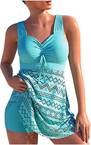 NBZZ Damen Bademode Damen Tankini Badeanzug mit Spitze Rock Hotpants Badebekleidung Push Up Swimsuit Gepolsterte Bademode Beachwear Zweiteilig von NBZZ