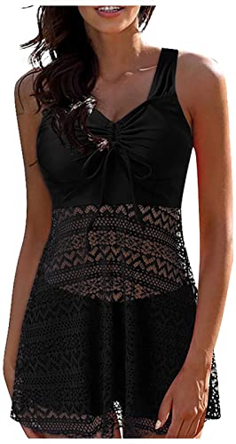 NBZZ Damen Bademode Damen Tankini Badeanzug mit Spitze Rock Hotpants Badebekleidung Push Up Swimsuit Gepolsterte Bademode Beachwear Zweiteilig von NBZZ