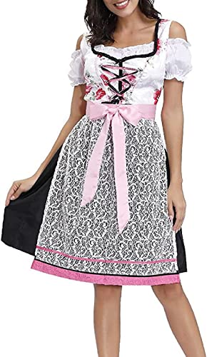 NBZZ Midi Trachtenkleid Damen Dirndl Trachtenmode Trachtenrock Kleid Dirndlbluse Dirndlschürze 3 teilig für Oktoberfest Besondere Karneval Anlässe, XL von NBZZ