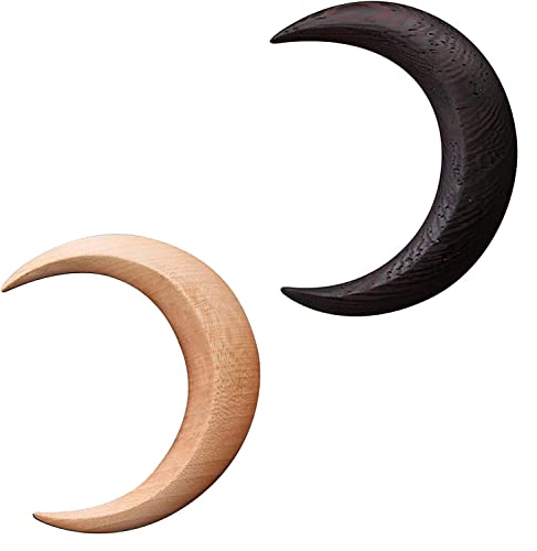 NBZZ Mond Haarnadel Haarschmuck aus Holz Handgeschnitzte Haargabel aus Mondholz für Damen-Mädchen-Frisuren-Accessoires (small, black+log-2pcs) von NBZZ