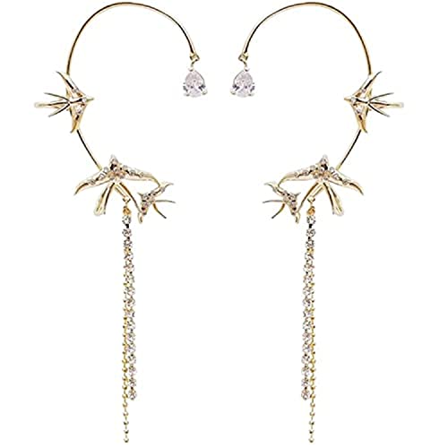 NBZZ Schmetterling Quaste Ohrringe Glänzender Zirkon-Schmetterlings-Ohrclips Lange Blumen-Quasten-Ohrringe Frauen Ohr Knochen Clip Kein Piercing Ohrclip (01-1pairs) von NBZZ