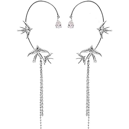 NBZZ Schmetterling Quaste Ohrringe Glänzender Zirkon-Schmetterlings-Ohrclips Lange Blumen-Quasten-Ohrringe Frauen Ohr Knochen Clip Kein Piercing Ohrclip (02-1pairs) von NBZZ
