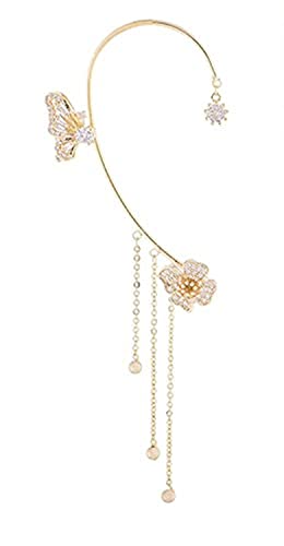 NBZZ Schmetterling Quaste Ohrringe Glänzender Zirkon-Schmetterlings-Ohrclips Lange Blumen-Quasten-Ohrringe Frauen Ohr Knochen Clip Kein Piercing Ohrclip (rechtes Ohr-Gold) von NBZZ