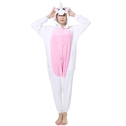 Joystart Erwachsene Onesie Tier Pyjama Unisex Karneval Halloween Cosplay Kostüm Nachtwäsche (Medium, Rosa Einhorn) von N\C