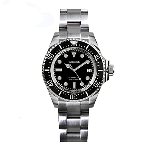 NC Cronos Automatik Taucheruhr Edelstahl Saphirglas Stahl 2000 Meter Wasserdichtigkeit Professionelle Taucheruhren (Black) von NC