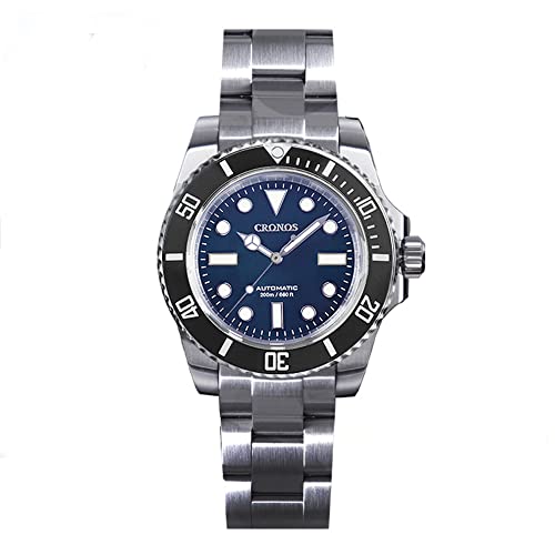 NC Cronos Upgrade Diver Luxus Herren Uhren Edelstahl Armband PT5000 Keramik Drehbare Lünette Wasserdicht 200 Meter Glide Lock Verschluss (Blue Dial Black Bezel) von NC