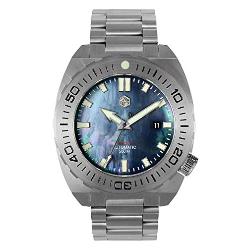 NC San Martin Men Diver Mechanische Automatikuhren Saphirglas 500 m wasserdichte leuchtende Edelstahl-Armbanduhr (MOP dial) von NC