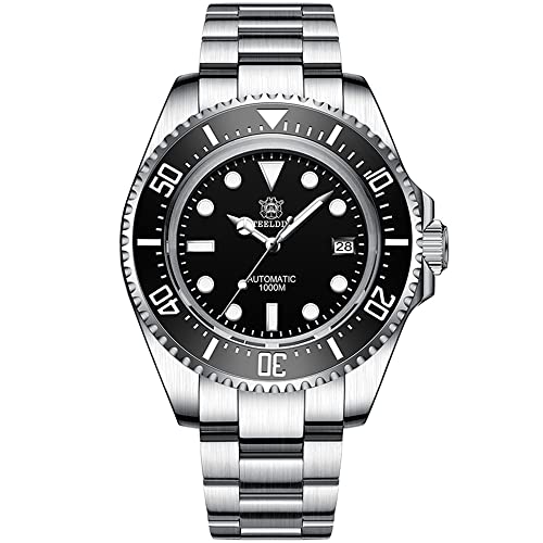 Steeldive SD1968 Herren Taucheruhr 300M wasserdicht Japan NH35 Automatikwerk BGW9 Leuchtende Saphir Taucheruhr schwarz, Schwarz , Armband von NC