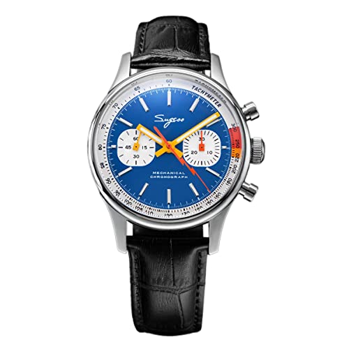 Sugess ST19 Seagull Movement Pilotenuhren Chronograp Sappire Crystal Military Limited Racing 1963 Mechanische Edelstahl Uhren, Farbe 3, Mechanisch von N\C