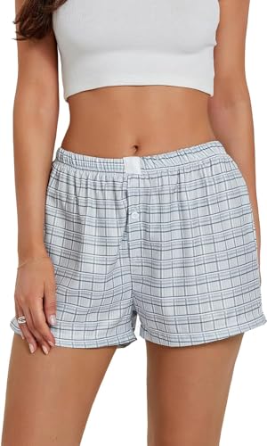 NCBYKM Damen Sommer Mode gestreifte Shorts und Karierte elastische Taille Shorts（Dark Grey M） von NCBYKM