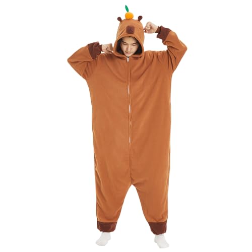 NCBYKM Tier Erwachsene Unisex Onesie Halloween Plüsch Kostüme(YellowTigger-130) von NCBYKM
