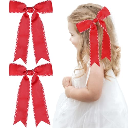 NCMAMA 2 rote Schleifen für Mädchen, Ripsband, Krokodil-Haarspangen, Haar-Accessoires für Mädchen, Teenager, Kinder, Kleinkinder, mit langem Schwanz von NCMAMA