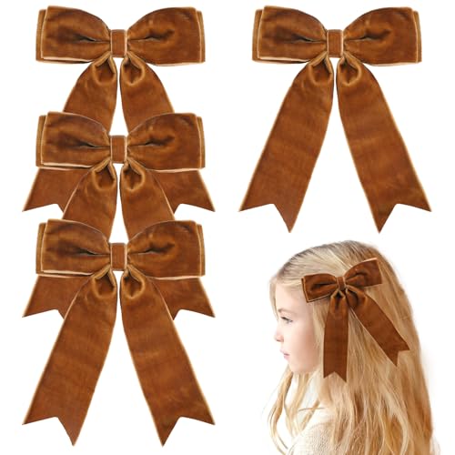 NCMAMA Samt-Haarschleifen für Mädchen, Khaki-Haarschleifen, Pferdeschwanz, lange Schleifen, Haarschmuck für Damen, Mädchen, Kleinkinder, Kleinkinder, 4 Stück (Khaki) von NCMAMA
