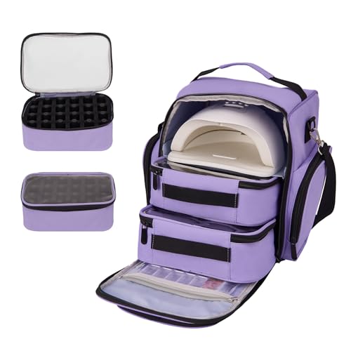 Doppellagiger Nagellack-Organizer für 48 Flaschen (15 ml), Nagellack-Etui mit 2 abnehmbaren Taschen und mehreren Aufbewahrungsfächern, Violett, violett von NCONCO