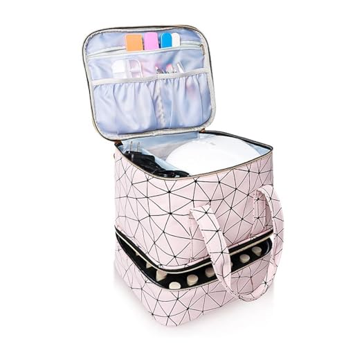 Nagellack-Organizer-Tasche, PU-Nagellack-Tragetasche für 30 Flaschen, doppellagiges Design für Nagellampe, Nagellack, Nagelzubehör, schwarze Streifen, rosa streifen von NCONCO