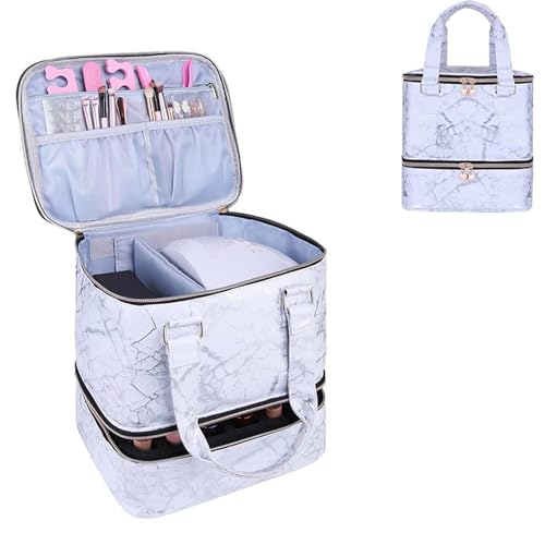 Nagellack-Organizer-Tasche, PU-Nagellack-Tragetasche für 30 Flaschen, doppellagiges Design für Nagellampe, Nagellack, Nagelzubehör, schwarze Streifen, weiß von NCONCO