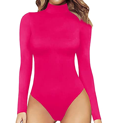 Damen Langarm Body Rundhals Elastisch Elegant Wrap Damenbody Sexy Bodysuit Top Nachtwäsche Jumpsuit Bodysuit Spielanzug Strampler Bluse Tops Oberteil Langarmshirt Langarmbody (Hot Pink #2, M) von NCQiFei