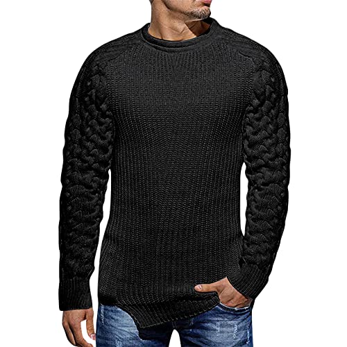 Herren Strickpullover Strickjacke Slim Fit Herbst Winter Strick-Pullover Grobstrick Moderner Rundhals Pullover Männer Schwarz Pulli T-Shirt Langarm Sweatjacke Wintermantel Cardigan mit (BK1-4, M) von NCQiFei