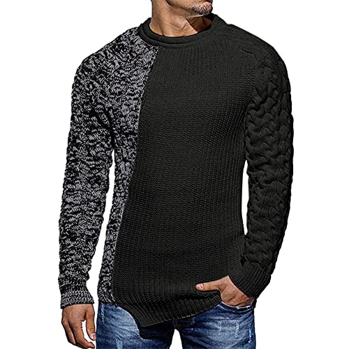 Herren Strickpullover Strickjacke Slim Fit Herbst Winter Strick-Pullover Grobstrick Moderner Rundhals Pullover Männer Schwarz Pulli T-Shirt Langarm Sweatjacke Wintermantel Cardigan mit (BK2-4, L) von NCQiFei
