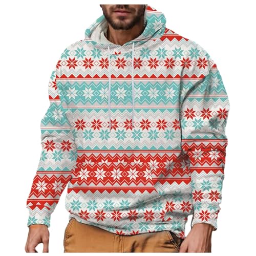 Herren Weihnachtspullover Weihnachten Hoodie mit Kapuze Weihnachtsdruck Sweatshirt Pullover Rundhals Herbst Winter Langarmshirt Modern Sweater Männer Party Style Pulli Streetwear (04-Blue, XXXL) von NCQiFei