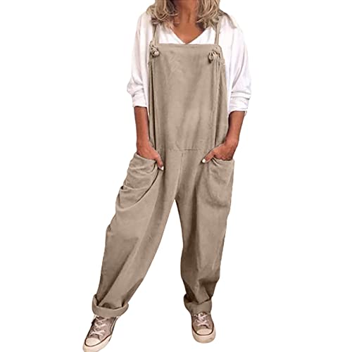 Jumpsuit Damen Latzhose Sommer Lässiger Baggy Oversize Beiläufig Loose Trägerhose Overalls Ärmellose Strampler Playsuit mit Große Taschen Arbeitshose Freizeithose Breites Bein (Coffee #1, XXXXXL) von NCQiFei