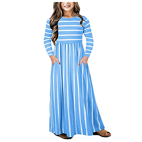 Lang Kleid Mädchen Kinder Kleidung Kleinkind Kurzarm LangarmStreifen Maxikleid Lange Kinder Casual Sommer T-Shirt Kleid Sommerkleid Blusenkleid Oberteil Mädchen 2~12 Jahre von NCQiFei