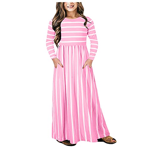 Lang Kleid Mädchen Kinder Kleidung Kleinkind Kurzarm LangarmStreifen Maxikleid Lange Kinder Casual Sommer T-Shirt Kleid Sommerkleid Blusenkleid Oberteil Mädchen 2~12 Jahre von NCQiFei