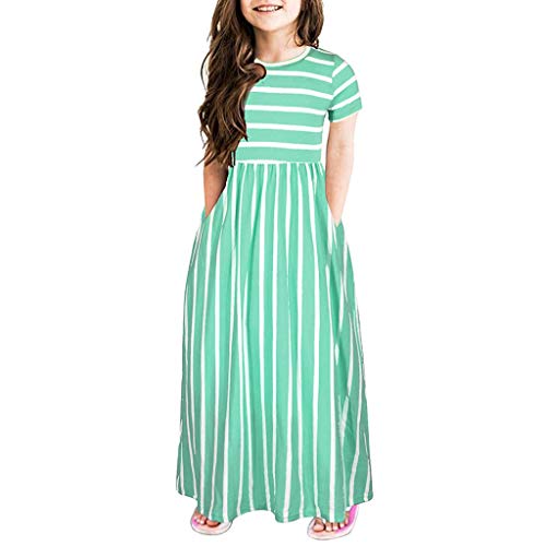 Lang Kleid Mädchen Kinder Kleidung Kleinkind Kurzarm LangarmStreifen Maxikleid Lange Kinder Casual Sommer T-Shirt Kleid Sommerkleid Blusenkleid Oberteil Mädchen 2~12 Jahre von NCQiFei