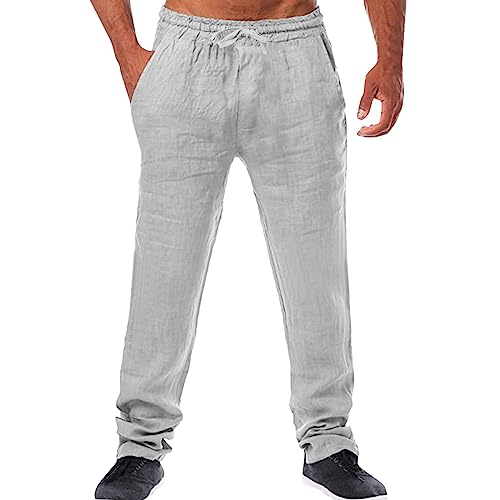 Leinenhose Herren Sommer Hose Lang Leicht Sommerhose Loose Fit Freizeithose Strandhose für Urlaub Strand Alltag von NCQiFei